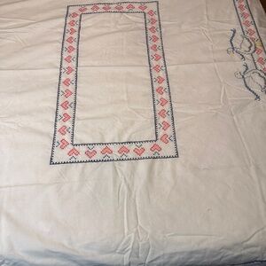 Embroidered Tablecloth with Red Hearts and Geese